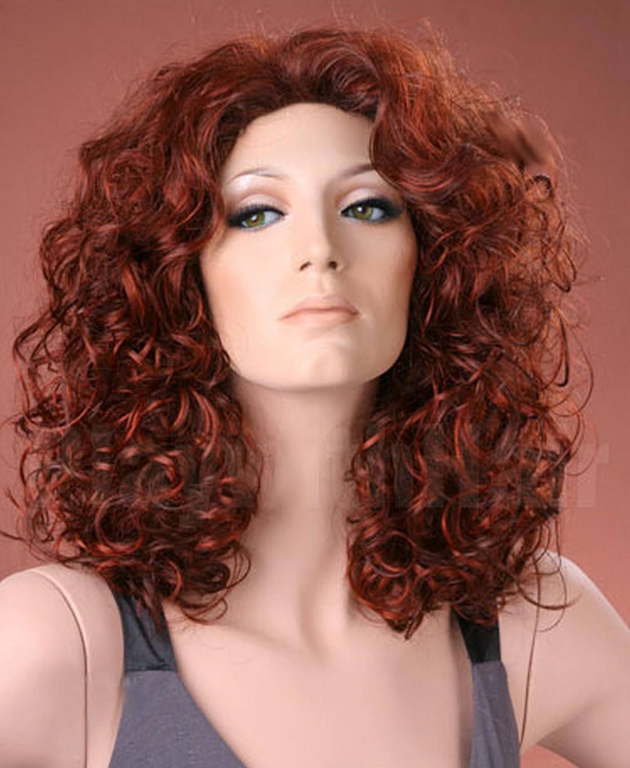 Forever Young Uk Ladies Long Bouncy Curls Dark Copper Red Mix