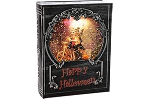 STRYAO Halloween Decorations Snow Globe, Skeleton Swirling Glitter Book with Warm White LED, 3 AA Battery Operated & USB Powered, Halloween Skeletons Decorations,Halloween Holiday Party Gifts and Decorations