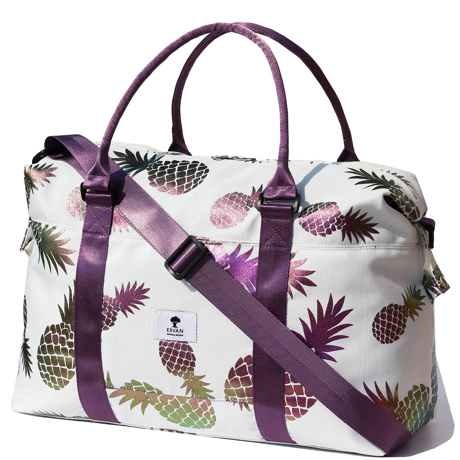 Photo 1 of ESVAN Travel Tote Duffel Gym Bag,Weekender Overnight Carry-on Tote Crossbody Bag with Wet Pocket and Trolley Sleeve Upgraded ([A] Claret Pineapple)