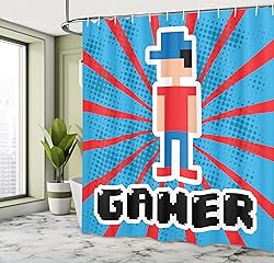 Ambesonne Video Games Shower Curtain, Red Striped