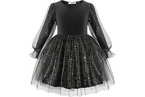 Arshiner Toddler Christmas Dress Girls Sequin Tulle Puff Long Sleeves Tutu Dress Princess Birthday Party Clothes 1-6T