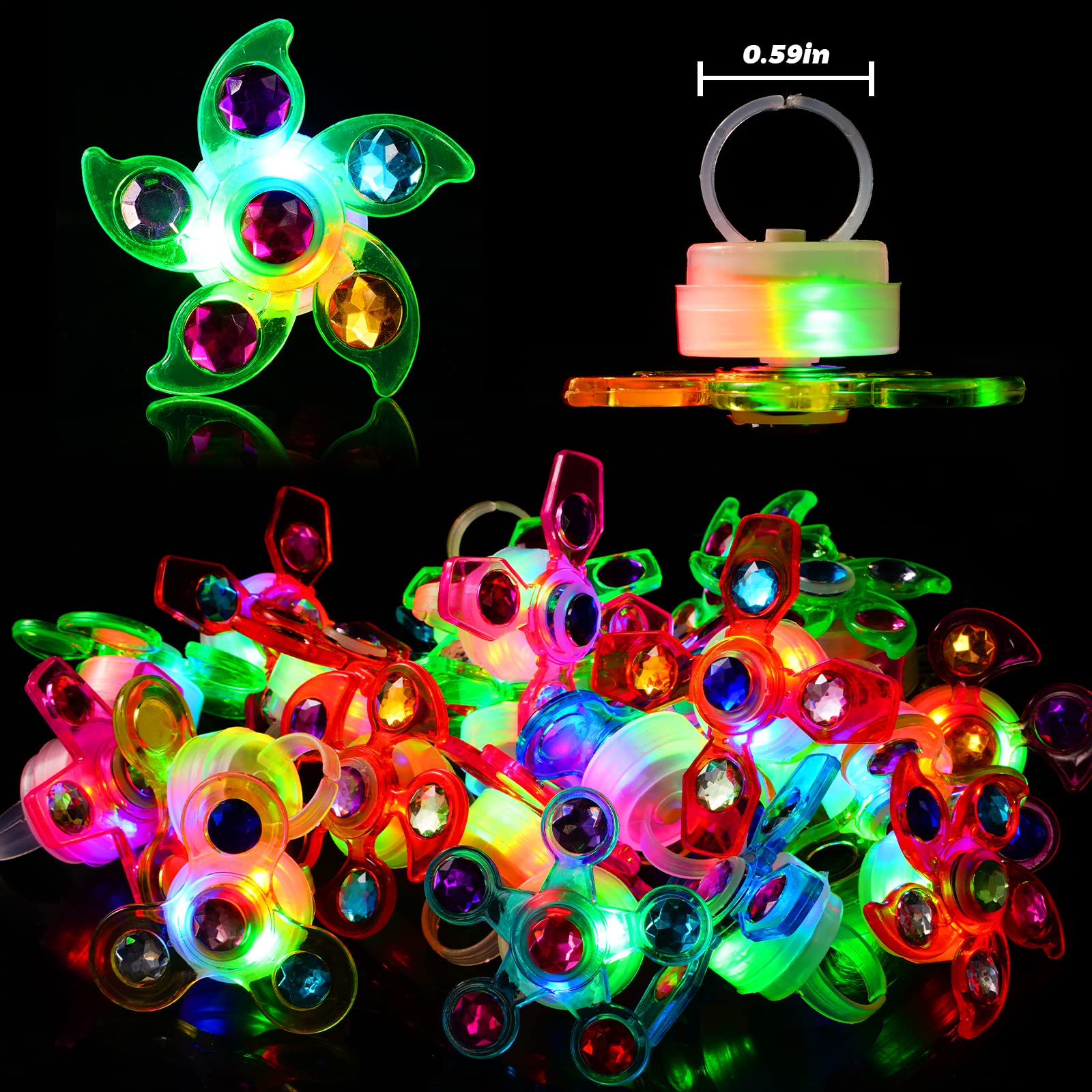 Mikulala 24 Pack LED Light Up Fidget Spinners Rings Halloween Party Favors for Kids, Mardi Gras Favors Prizes Box Toys Birthday Gifts Goodie Bag Stuffers,Glow in The Dark Party Supplies