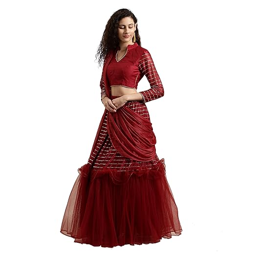 Womanista crepe with Blouse Piece Saree (FS9979_ Red_ One Size)