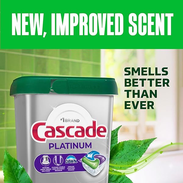CASCADE PLATINUM + OXI DISHWASHER PODS, DISHWASHER DETERGENT, DISH DETERGENT SOAP, FRESH, 59 COUNT