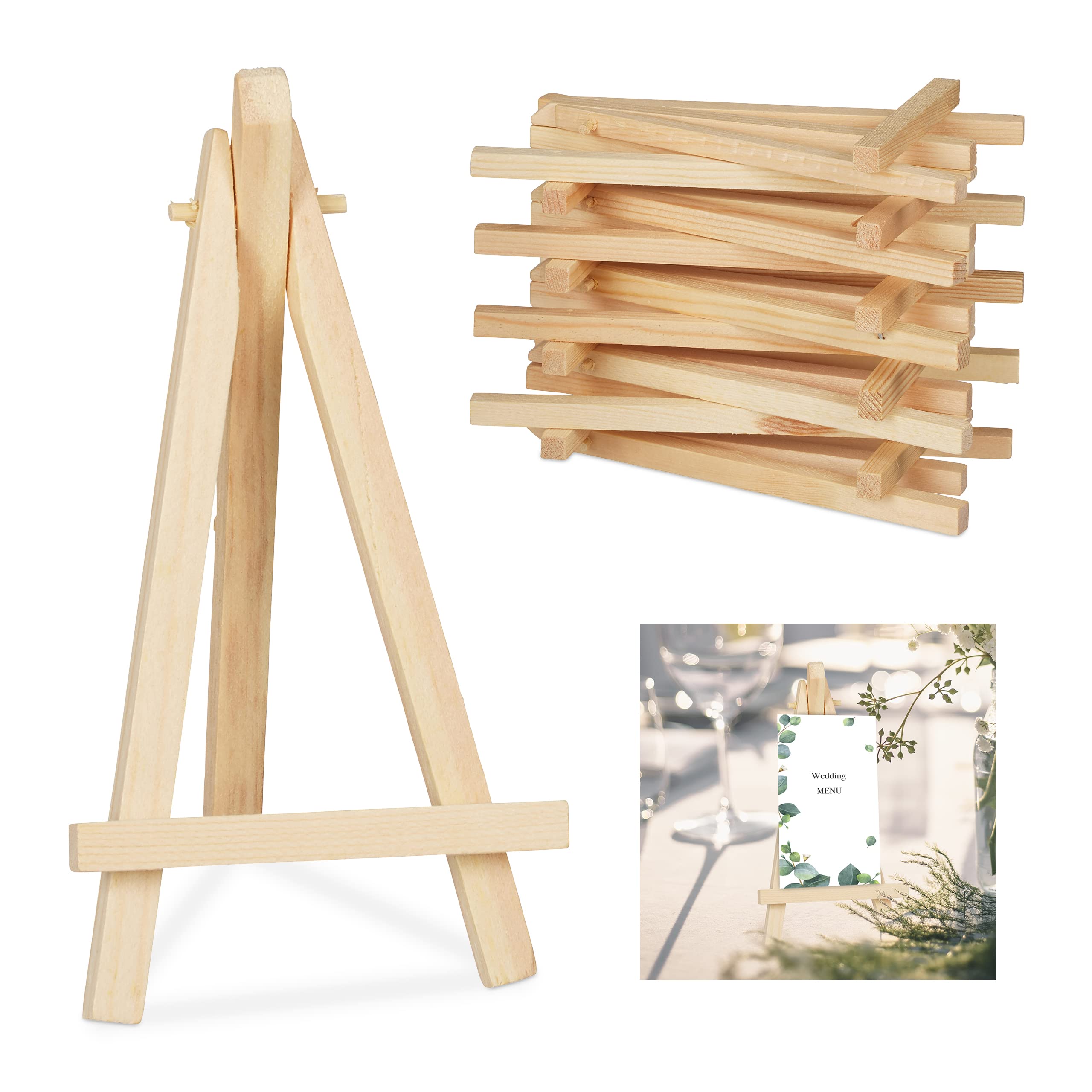 Relaxdays Mini Easel Set, 10 Pieces, Table Decoration for Parties, Weddings, Celebrations & Home, HxW: 15.5x8cm, Natural, Wood, 15.5 x 8 x 2 cm