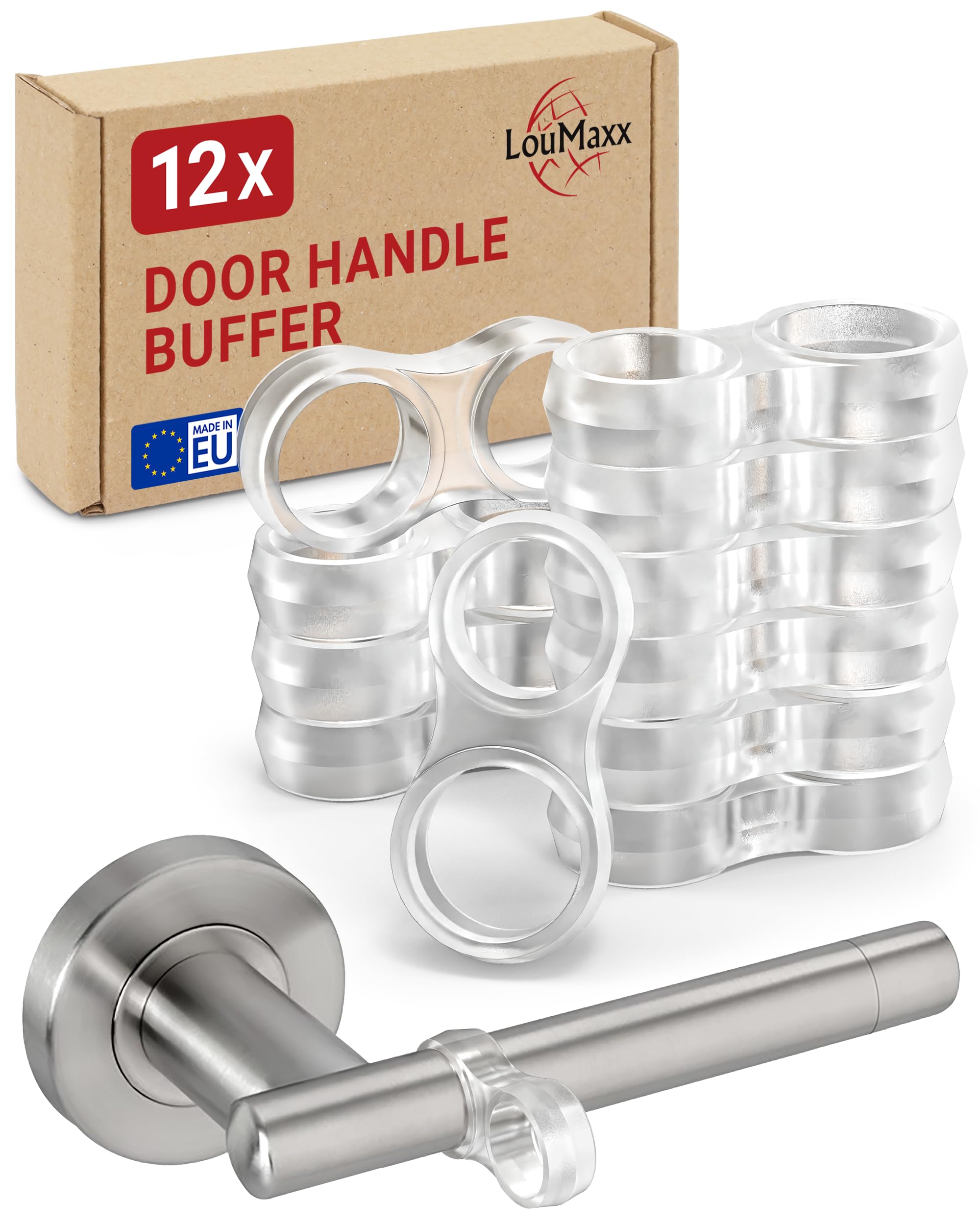 LouMaxx Door Handle Stopper – 12-Pack Transparent Double Door Handle Bumpers – Door Handle Protectors for Walls – Door Handle Cup Protector – Door Stop Wall Protector