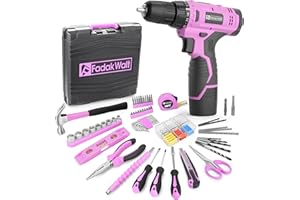 FADAKWALT 118PCS Pink 12V Cordless Drill Set – Electric Drill Driver & Household Tool Kit with DIY Cordless Power Screwdriver, LED, and 180 inch-lbs of Torque for Home Maintenance