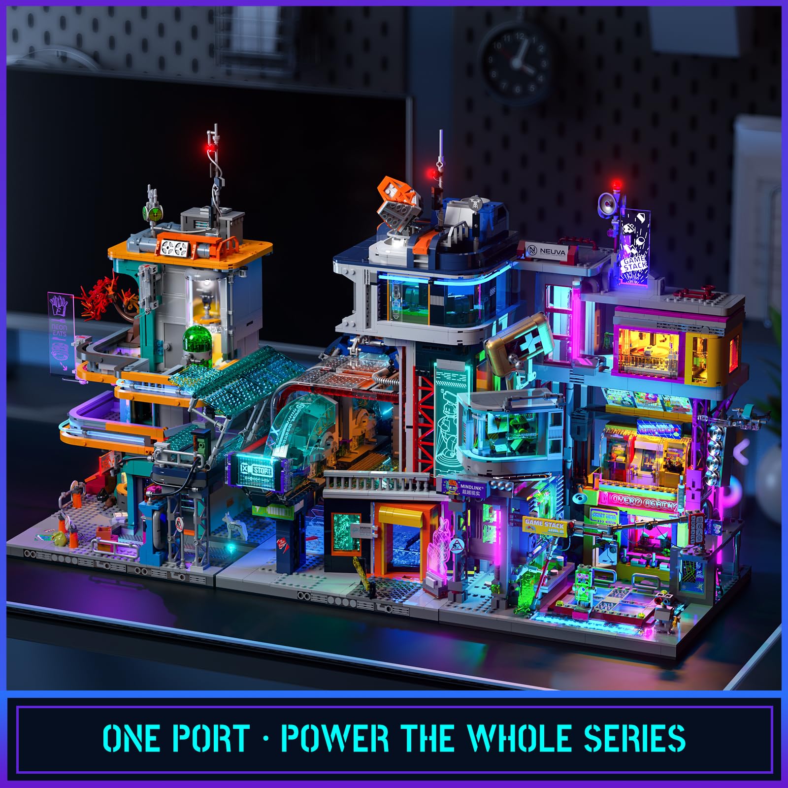 Lumibricks Cyberpunk Spielhalle Licht Bausteine Set – 2580 Klemmbausteine, Modulares Gebäude mit abnehmbaren Mechanismen, Geschenkidee für Erwachsene & Sci-Fi Fans 7