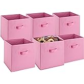 Handy Laundry 6-Pack Foldable Cube Storage Bins – Decorative Collapsible Organizer for Shelves, Closets, Underbed, Clothes, or Kids’ Toys (Pink)