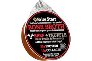 Brite Start Bone Broth - Beef + Black Truffle & Rosemary - 4 Count - Keto Friendly Concentrate Packed with 16g Collagen, 20g Paleo Protein -Made from Organic Grass Fed Beef Bones- Single Serve Packets