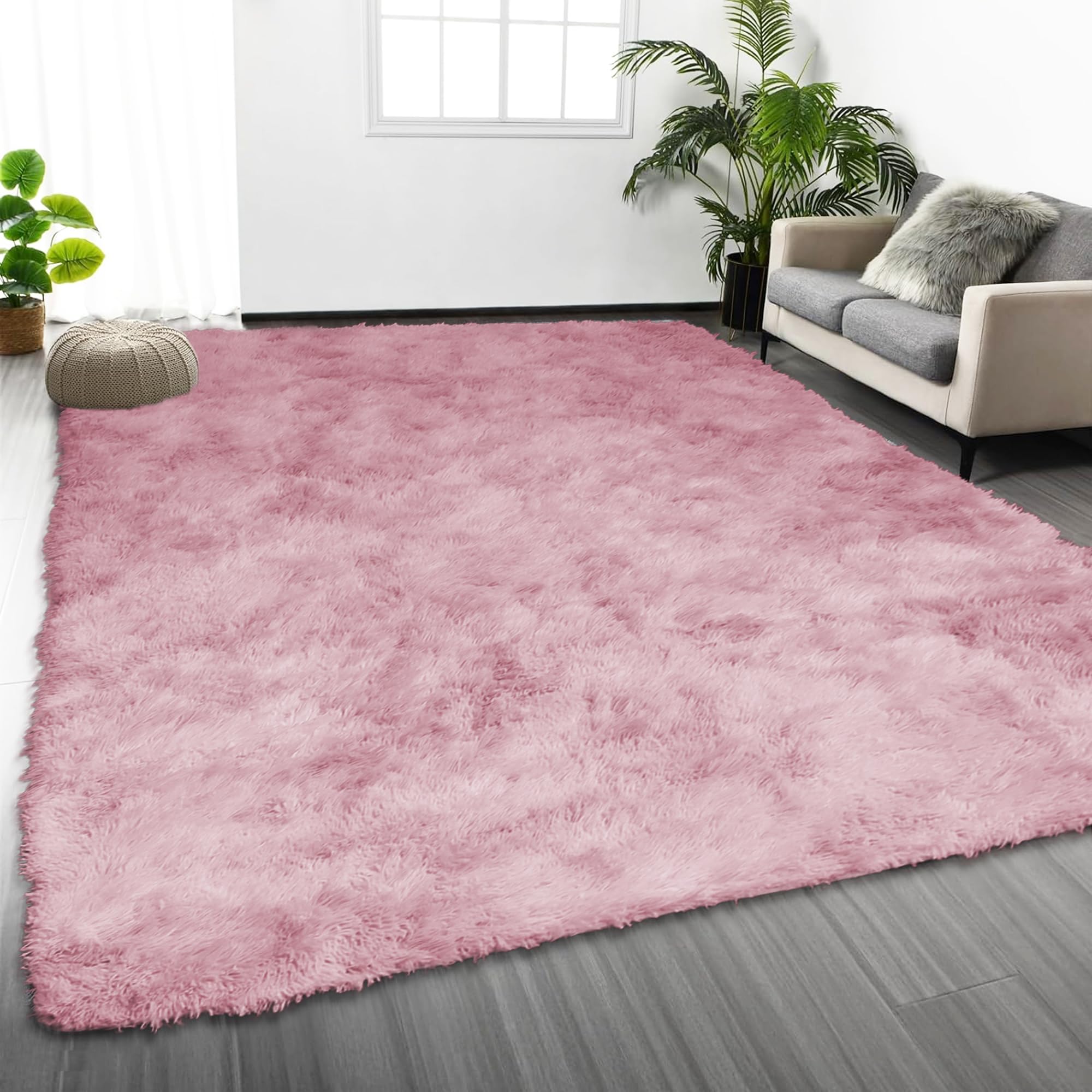 Oxford Homeware Rugs Living Room 120 x 170 CM – Tie-Dye Pink Lilac Area Rugs for Bedroom Large Non Slip – Modern Soft Carpets Fluffy Shaggy Rug for Lounge - Non Shedding Kids Bedside Rug