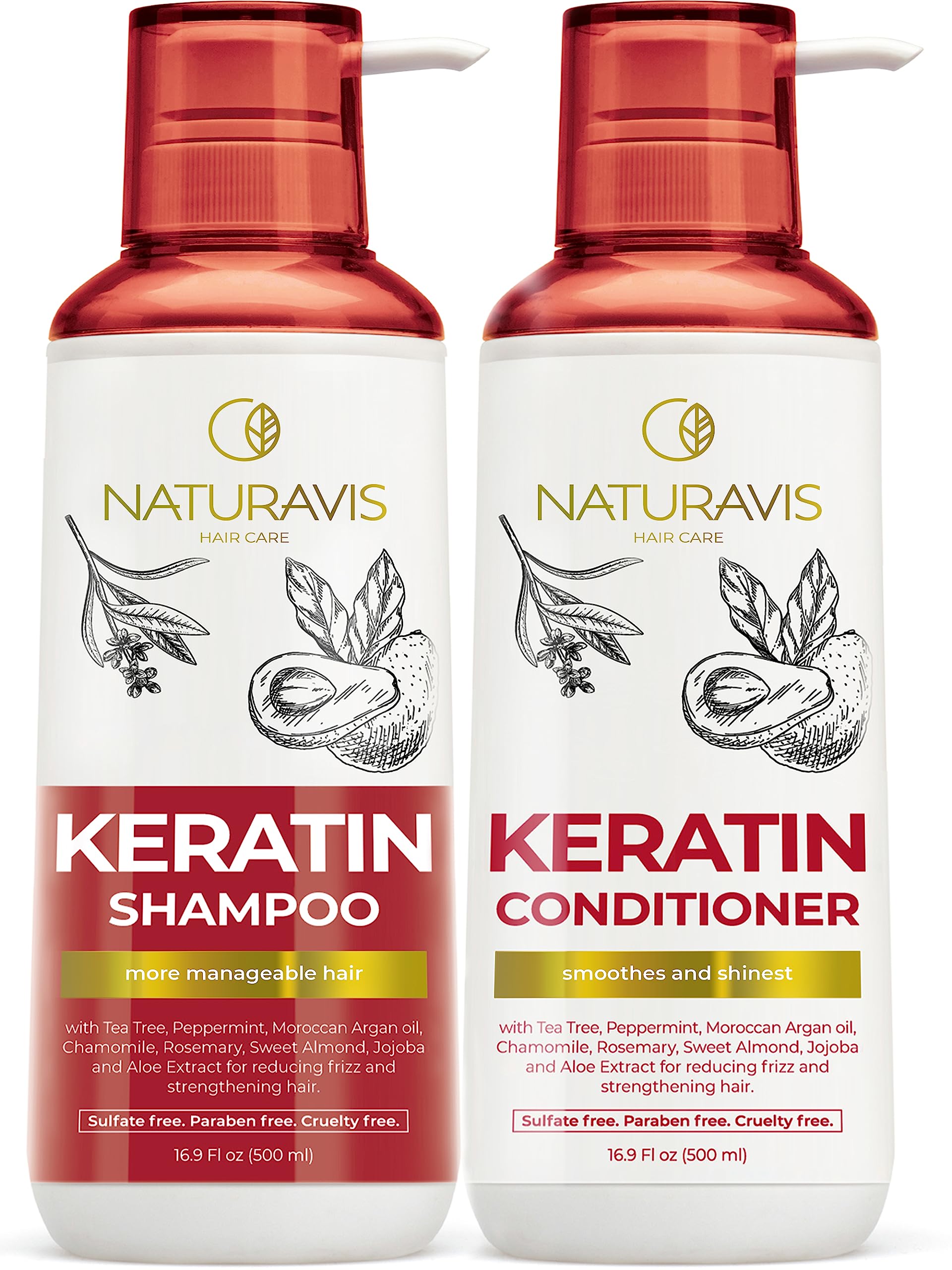 Photo 1 of Keratin Shampoo and Conditioner Set with Hyaluronic Acid - Sulfate Free Intense Moisturizing Treatment - For Strengthening Dry and Damaged Hair - For Women and Men - Salon Grade