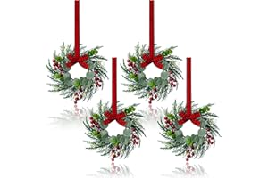 JUSTOTRY Small Christmas Wreaths 4Pcs, 10 Inch Mini Wreaths for Kitchen Cabinets, Christmas Door Wreath, Small Christmas Wreath for Fireplace Window Farmhouse Indoor Home Decorations