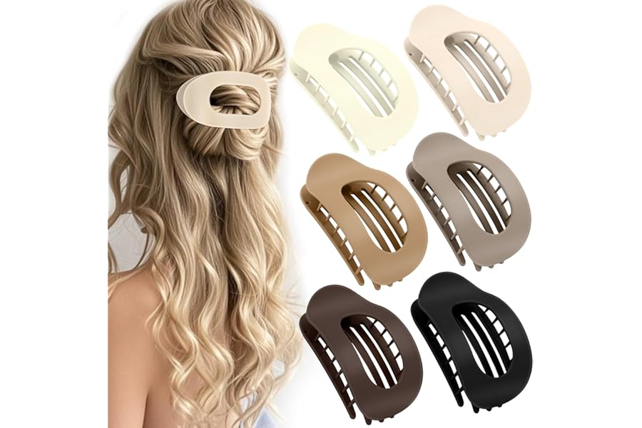 6 PCS Flat Hair Clips for Women and Girls,Matte Flat Claw Clips, Durable French Hold Barrettes for All Hair Types,Comfortable Curved Clips Perfect for Lying Down,Driving,Everyday Use,Neutral Colors