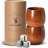 LUXULISH Wooden Bourbon Glass, Include 3 Stainless Steel Ice Cubes, The Original Wood Bourbon Drinking Tumbler, Old Fashioned Whiskey Glass Cup, Gifts for Men, Dad, Husband, Brother, Friends