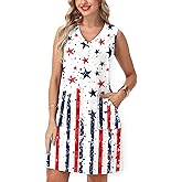 Deerose July 4th Sleeveless Dress American Flag Swim Cover Up Dress with Pockets