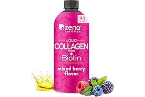 Zena Nutrition Liquid Collagen Peptides and Biotin, 2500mg Verisol Bioactive Collagen Peptides, 5000mcg Biotin, Hair, Skin, Nail Supplement for Women and Men, Mixed Berry, 90 Servings, 30 fl oz