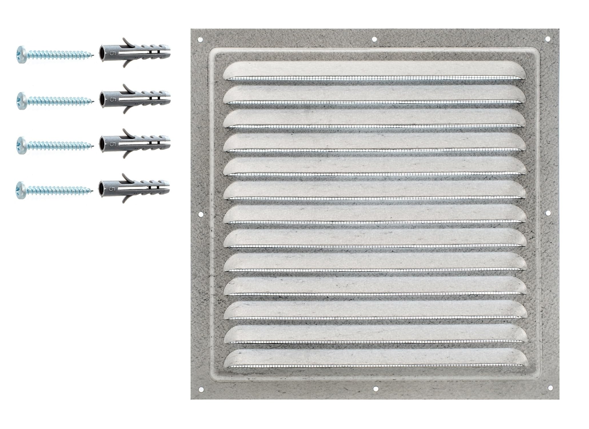 Metal Air Vent Cover – Galvanised Steel Ventilation Grille with Insect Mesh – Indoor & Outdoor Vent Grid, Low‑Profile 8 mm, Rust‑Resistant Protective Net. (25 x 25 cm)