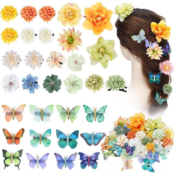 Liasun 3D Organza-Schmetterlings-Haarspangen – 6 Stück, Mehrfarbig, Mit Band Umwickelte Clips, Haaraccessoires Für Mädchen & Frauen