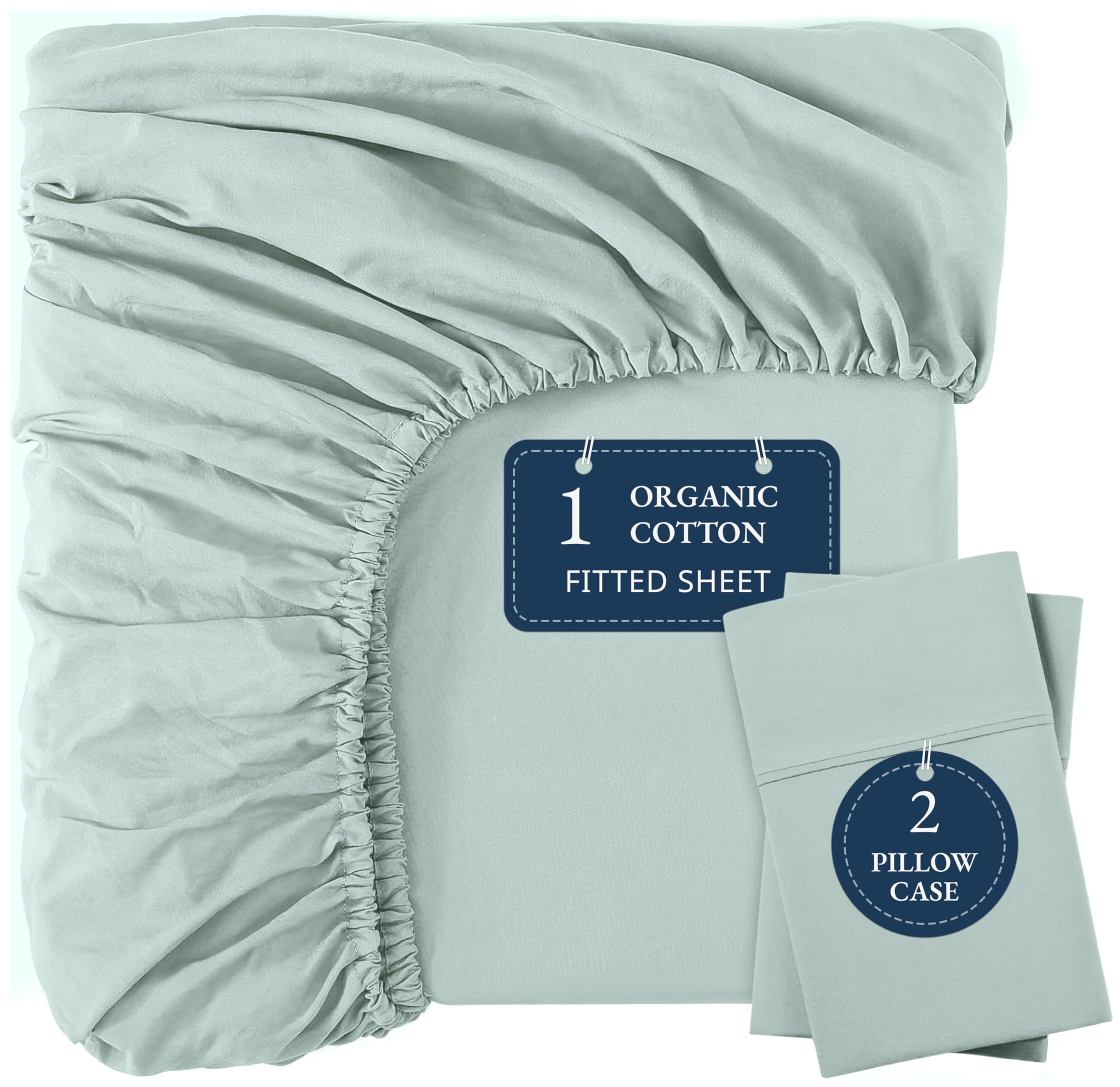 Photo 1 of LANE LINEN Twin XL Fitted Sheets, 100% Organic Cotton 2-Piece Set (1 Fitted Sheet, 1 Pillowcase), Percale Weave, Soft, Breathable, Fits Mattress Upto 15" Deep - Cool Blue (No Flat Sheet)