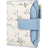 Busnos Women's Wallet Small Wallets for Women Cute Flower Ladies Women's Wallets Blue Bifold Wallet Womens With Zipper Coin Pocket Purses Card Holder Women