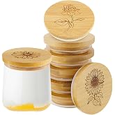 Gueevin 6 Pieces Bamboo Yogurt Jar Lids Compatible with Oui Yogurt Jars | Reusable Wooden Jar Lids, Silicone Sealing Rings In