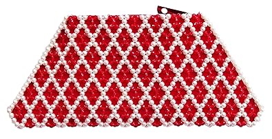 NihaRika Collections Crystal Beaded Handmade Women Zipper Bag Clutch Purse in Pearl Diamond Shape
