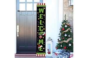 ZIHEAN Christmas Wooden Welcome Sign Vertical Porch Sign -Holiday Porch Board Welcome Sign for Front Door, Porch, Yard, Deck, Patio, or Wall - Indoor Outdoor Decorative Farmhouse Rustic Christmas Hanging Signs and Yard Decor – 47.2" H
