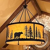 Wellmet Black Rustic Farmhouse Chandelier for Dining Room, 6 Lights Drum Forest Vintage Lighting, Hanging Light Fixtures for 