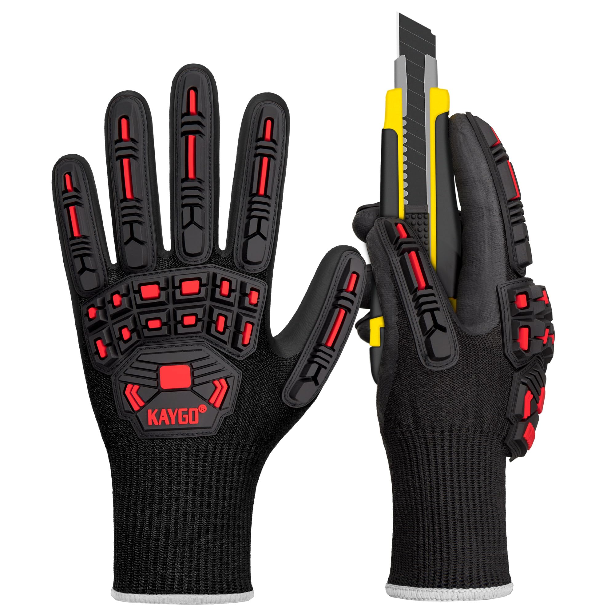KAYGO Anti Impact Work Gloves with TPR Protection, Cut Resistant Level C, Nitrile Coated, Good Grip, Impact Reducing Safety Gloves, Ideal for Builder, Construction, Carpenter, DIY, KG30N (Black, XL)