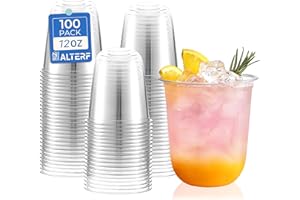 Alterf Compostable Clear Plastic Cups,12 oz Biodegradable Disposable Cups, Plant-Based Plastic Cold Cups for Juice, Wine, Par