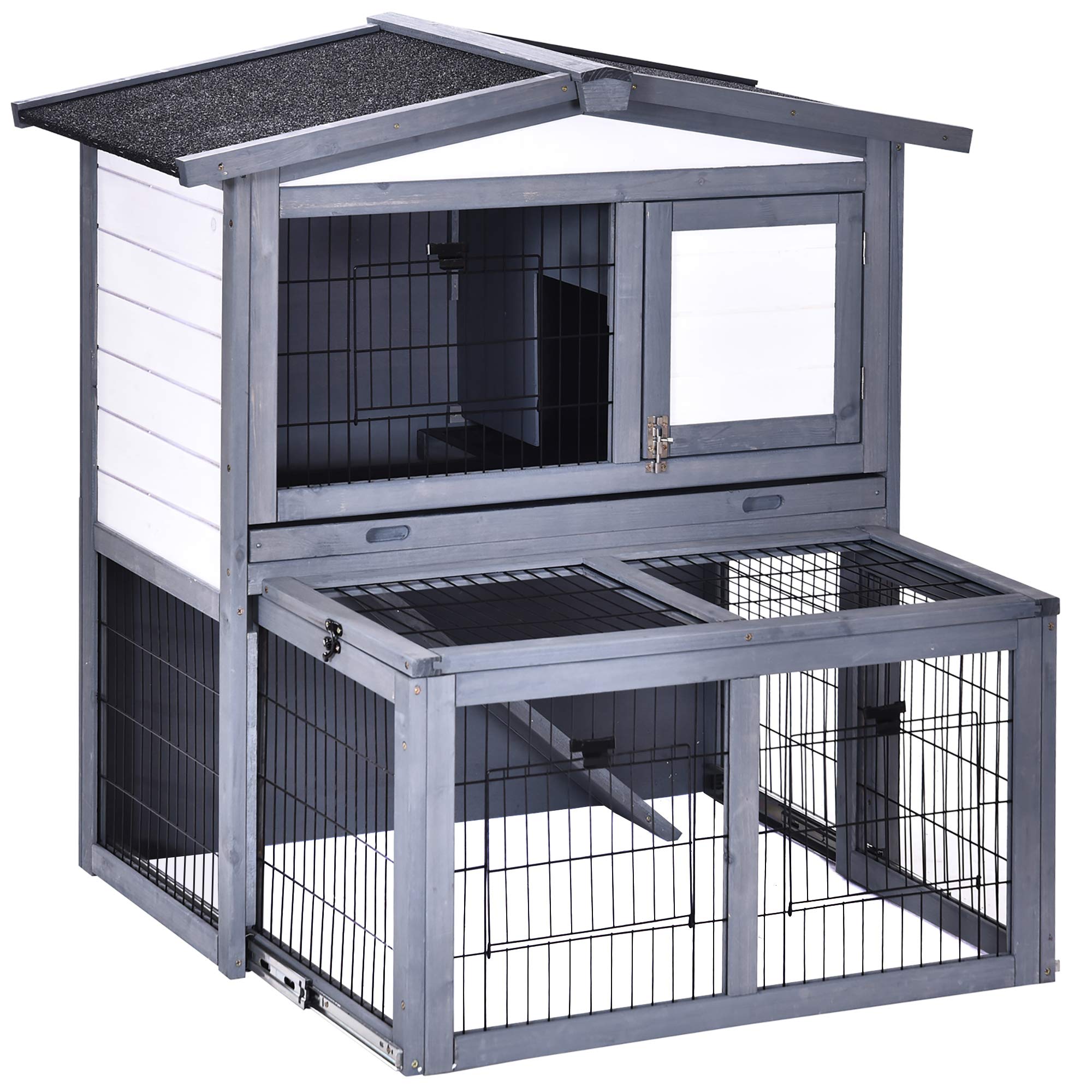 Buy PawHut Wooden 2 Story Rabbit Hutch Bunny Hutch with SlideOut Run