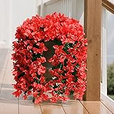 NESCCI Bougainvillea Artificial Flowers Plants for Outdoor Outside Fall Autumn Decor, 2 PCS Faux Silk Long Trailing Vines UV Resistant Fake Flowers for Front Door Porch Planter Urn Patio