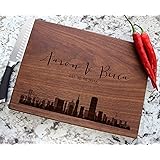 Personalized Cutting Board, Custom Wedding, Anniversary or Housewarming Gift Idea, Wood Engraved Charcuterie, for Kitchen or Chef, Major US City Skyline Design 050