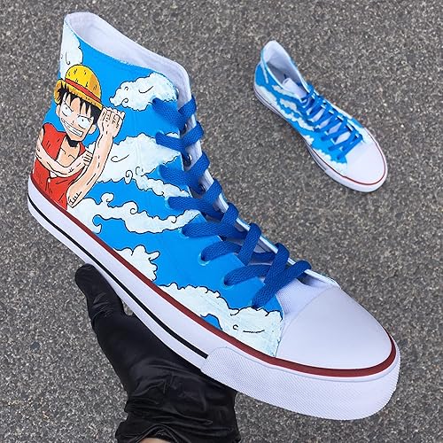 Luffy Canvas Shoes Custom Hand Painted Anime High Top Tennis Shoes