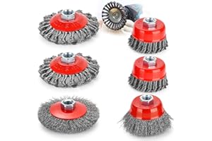 JAKIRRAMY 6 Pack Wire Wheel Brush for Angle Grinder, Wire Wheel Cup Brush for Grinder with 5/8 Inch-11 Threaded Arbor, 4 Inch & 3 Inch Knotted Coarse Crimped Wire Wheel for Heavy Cleaning Rust Stripping
