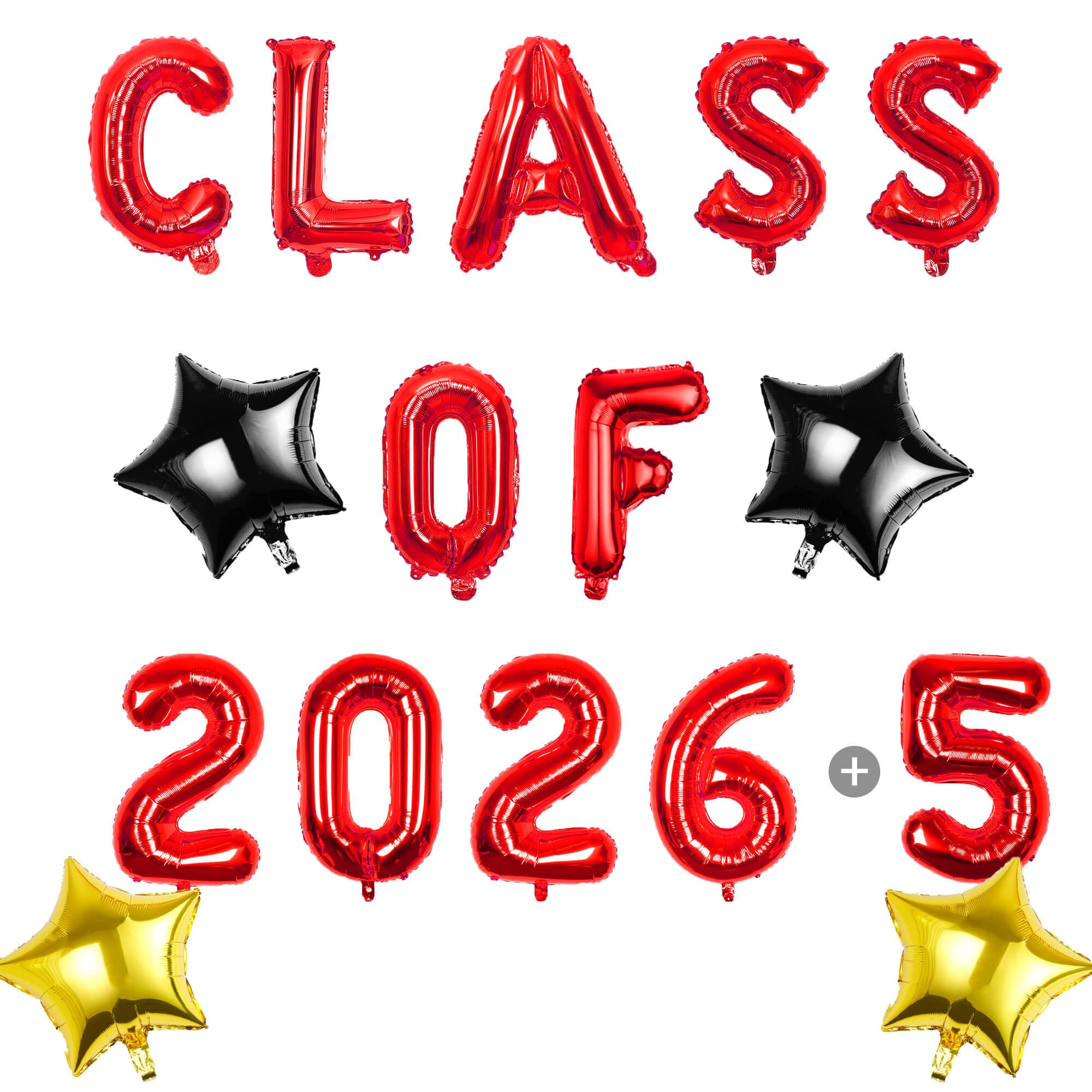 Pargleev Class of 2025 2026 Graduation Decorations, 16 Inch Red Foil Balloons Freely Combine 2025/2026, 18 Inch Star Balloons for High School College Grad Gift Ins Photo Party Supplies