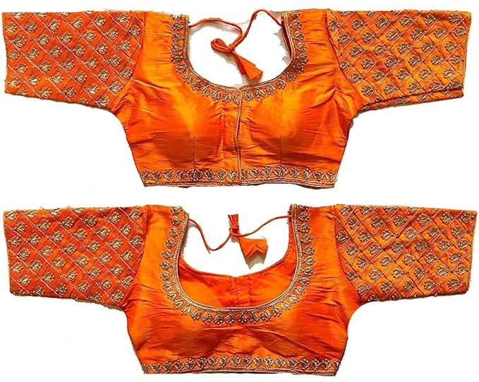 Women's Green Colour Heavy Hand Work Criss Cross Stone Work Maggam Design Silk Readymade Blouse For Saree And Lehenga Choli