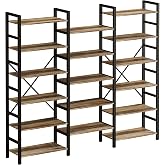 IRONCK Bookcases and Bookshelves Triple Wide 6 Tiers Industrial Bookshelf, Large Etagere Bookshelf Open Display Shelves with Metal Frame for Living Room Bedroom Home Office