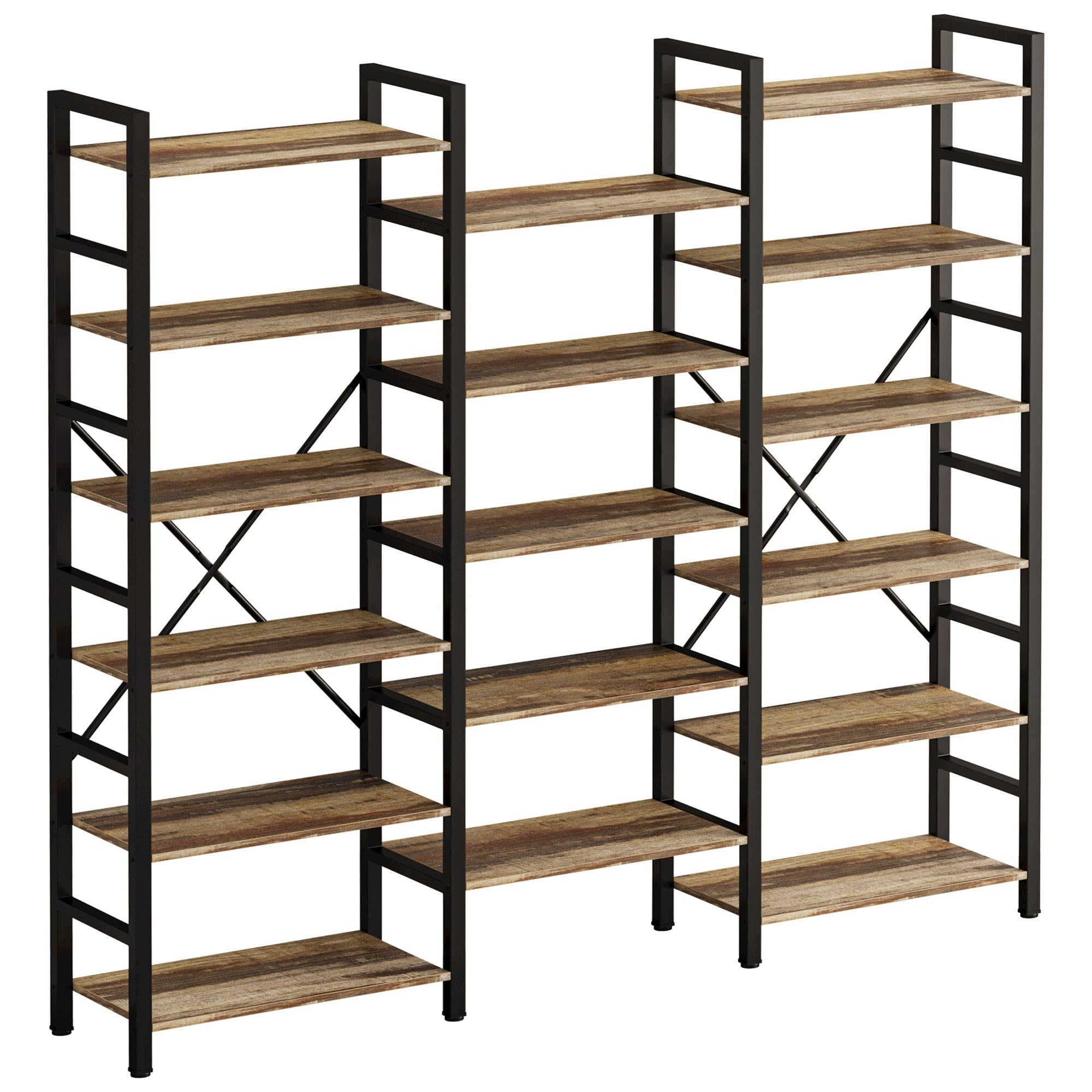 IRONCK Bookshelves 6 Tiers Triple Wide Industrial Bookshelf, Large Etagere Bookshelf Open Display Shelves with Metal Frame for Living Room Bedroom Home Office Image IRONCK Bookshelves 6 Tiers Triple Wide Industrial Bookshelf, Large Etagere Bookshelf Open Display Shelves with Metal Frame for Living Room Bedroom Home Office Image