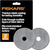 Fiskars 60mm Titanium Rotary Cutter Blade Replacements for Fabric, 2-Pack | For Thick Fabric, Premium Steel w/ Titanium Coating for Durability, Precision Cutting for Crafts, Sewing &amp; Quilting Projects