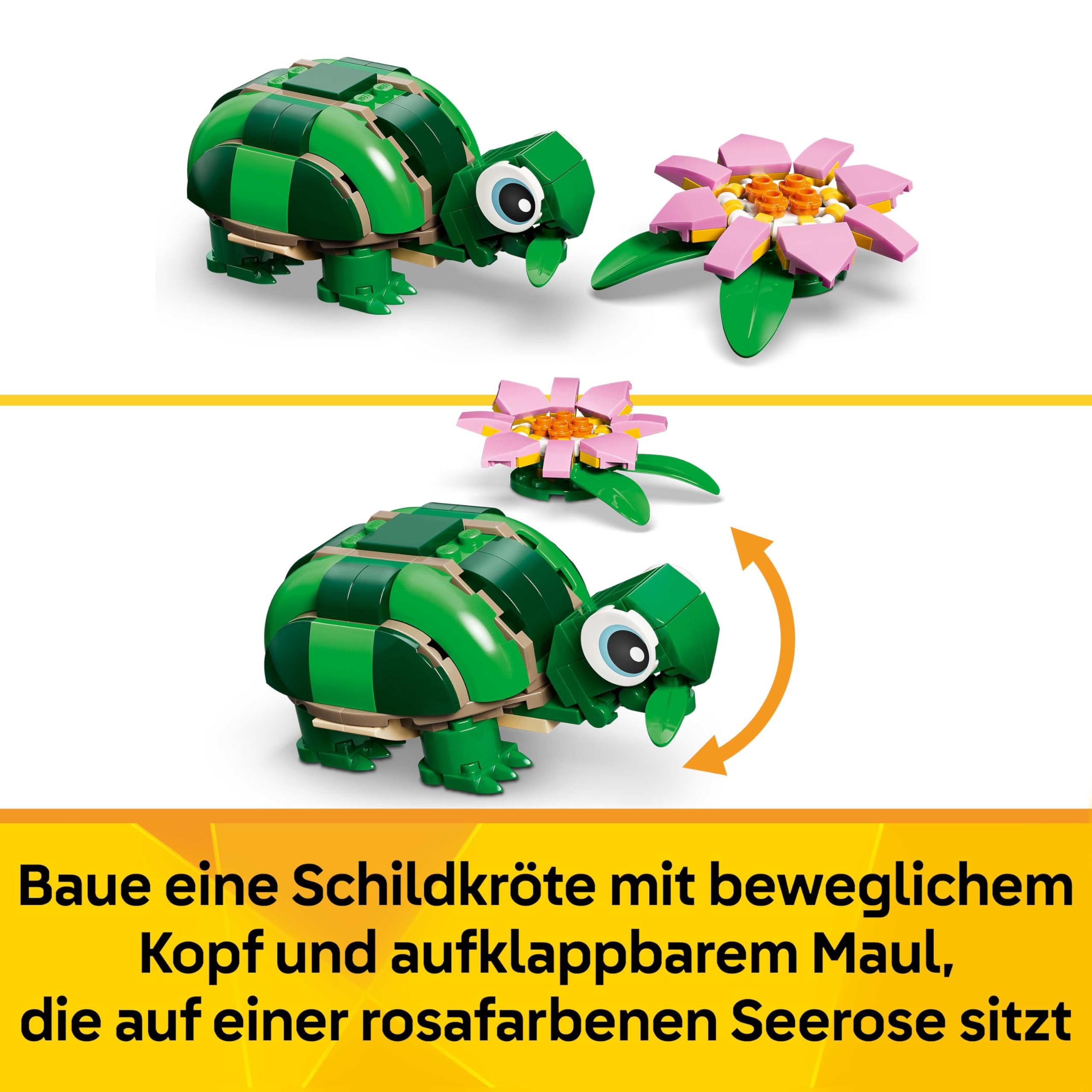 LEGO Creator 3in1 Turtle with a Water Lily Flower Toy - Animal Figure Transforms into a Chameleon or Frog - DIY Desk Decor Idea - Birthday Gift for 7+ Year Old Girls & Boys - 31377 4