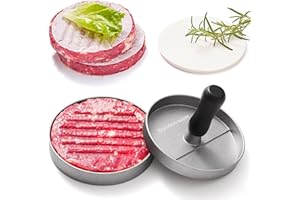 BRANDON-SUPER Burger Press 100 Patty Papers Set - Aluminum Burger Maker for Kitchen BBQ Grill - Non-Stick Hamburger Mold with Free Wax Patty Paper Sheets - BPA Free
