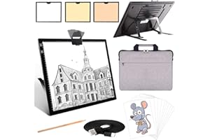 Elice Rechargeable A3 Light Pad with Carry Bag, Top Clip, Foldable Stand, 3 Colors/ 6 Levels/Stepless Dimmable Brightness Wireless tracing Light Box/Board for Diamond Painting, Cricut Weeding Vinyl