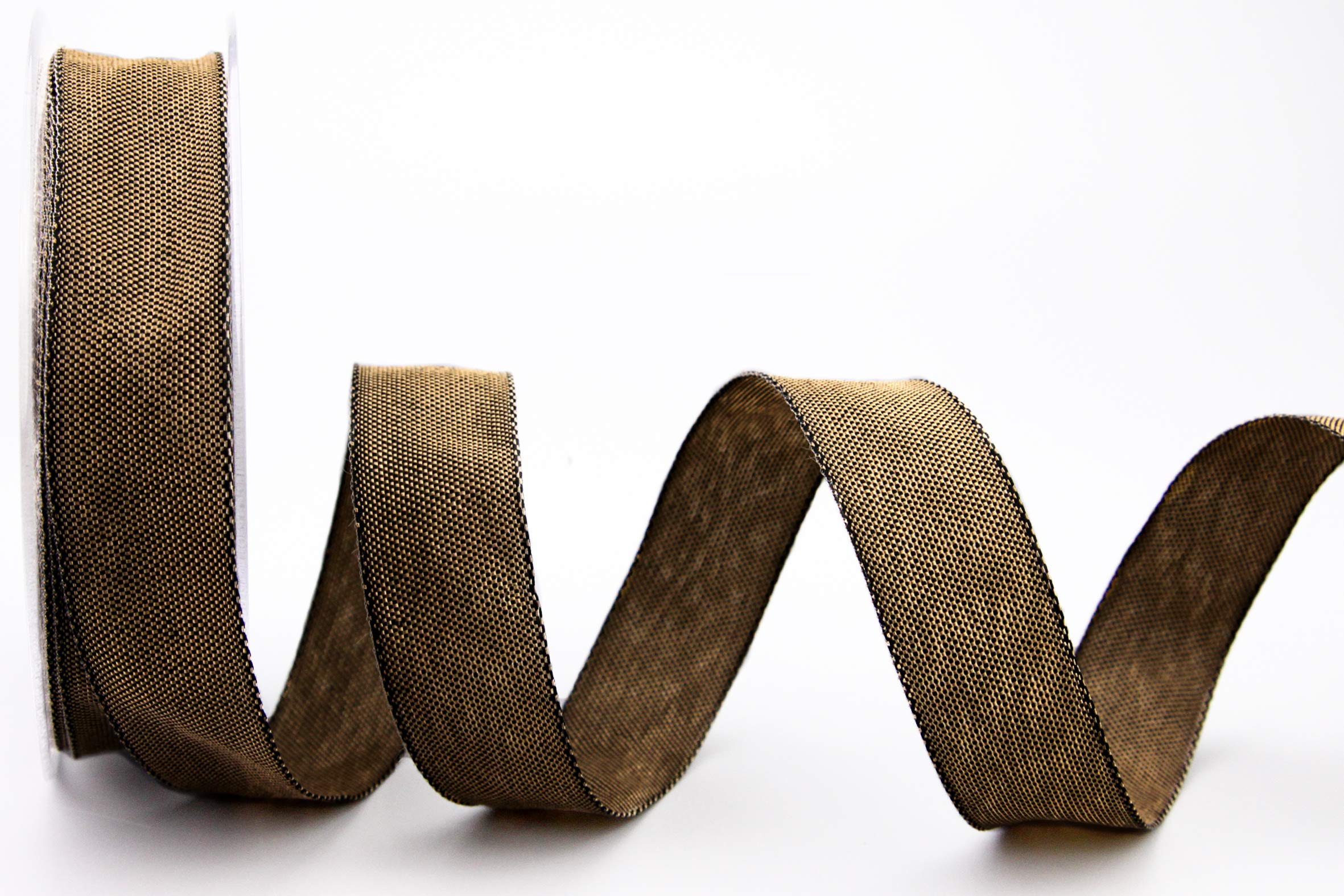 Decorative Ribbon Oliver Brown (Caramel) (249) 20 m x 25 mm (Roll) Fabric Ribbon with Wire Edges Slightly Shiny Linen Look Taffeta Ribbon Coarse Woven Christmas Advent