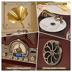 Vintage Gramophone CD Player, 5.3 Bluetooth