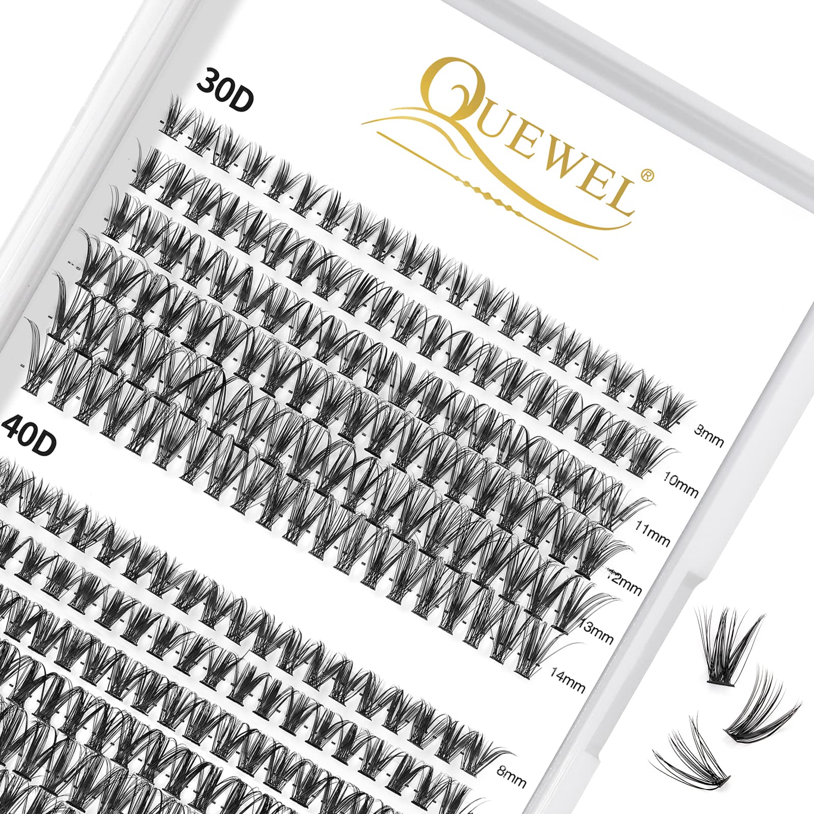 240Pcs Individual Lashes QUEWEL Cluster Lashes Individual Lash Extension 30D+40D D Curl Lashes Cluster DIY Look Like Eyelash Extensions Mix8-14mm at Home(30D+40D 0.07D MIX8-14mm)