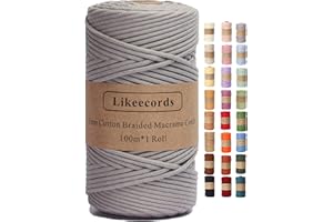 LIKEECORDS Braided Cotton Cord 3mm×109 Yards Natural Macrame Cotton Cord Bohemia Macrame Rope for Handmade Plant Hangers Wall (Gray)