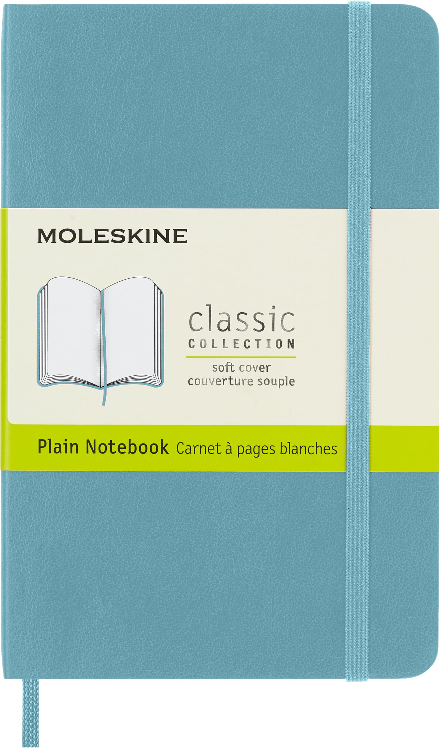 Moleskine Classic Notebook, Notebook With Plain Pages, Soft Cover and Elastic Closure, Light Blue, Pocket, 9 x 14 cm, 192 Pages