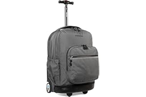 J World New York Sunrise Kids Rolling Backpack for Girls Boys Teen. Roller Bookbag with Wheels, Grey, 18"